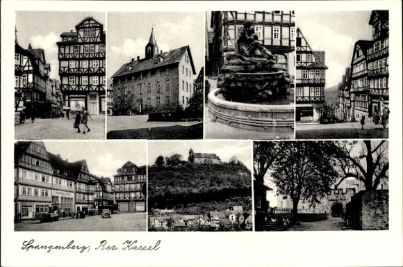 Postcard Spangenberg Schwalm Eder Kreis, half-timbered houses, market square