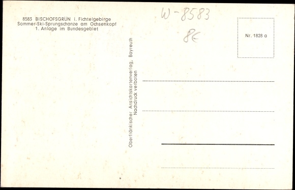 Postcard Bischofsgrün in the Fichtelgebirge, summer ski jump, Ochsenkopf
