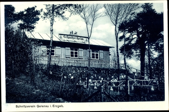 Postcard Gelenau in the Ore Mountains, carving association, carving home