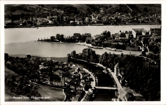 Postcard Passau in Lower Bavaria, aerial photograph