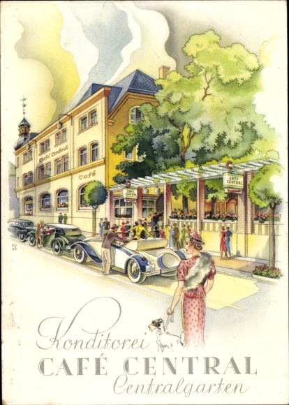 Künstler Ak Zeulenroda Triebes Thüringen, Konditorei Cafe Zentral, Zentralgarten