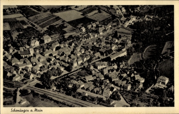 Postcard Schonungen Lower Franconia, aerial view of many houses, rural surroundings