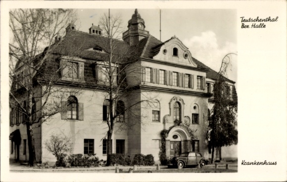 Ak Teutschenthal im Saalekreis, Krankenhaus,   Architektur, schwarze und weiße Fotografie