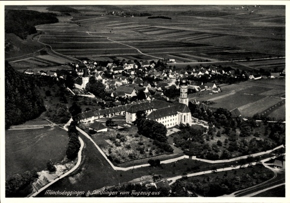 Postcard Mönchsdeggingen in Swabia, aerial photograph