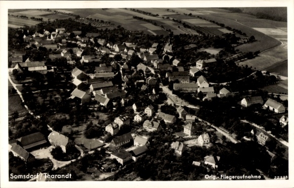 Postcard Somsdorf Freital in Saxony, aerial view of many houses, rural surroundings