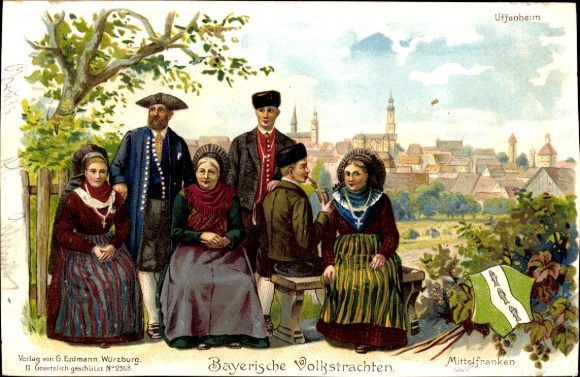Chromo-Litho Uffenheim in Middle Franconia, Bavarian folk costumes