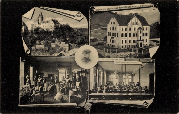 Postcard Schwarzenberg in the Ore Mountains Saxony, castle, home economics school