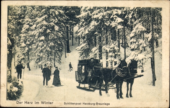 Postcard Der Harz in winter, sledge mail Harzburg Braunlage, sledge team