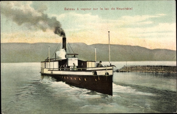 Postcard Neuchâtel Neuenburg Stadt, Steamboat on Lake Neuchâtel