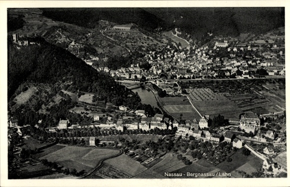 Postcard Bad Nassau Lahn, aerial photograph of the town