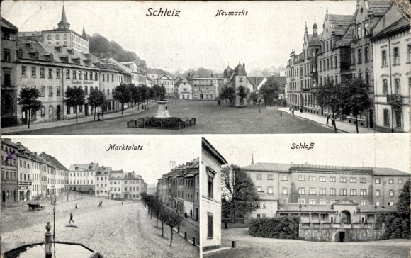 Postcard Schleiz in Vogtland Thuringia, Neumarkt, market square, castle