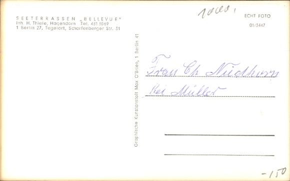 Postcard Berlin Reinickendorf Konradshöhe Tegelort, Seeterrassen Bellevue, owner H. Thiele, Hagendorn