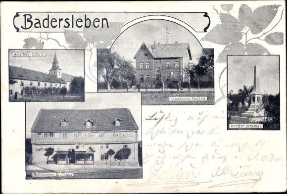 Postcard Badersleben Huy, Inn Rothkamm, farming school