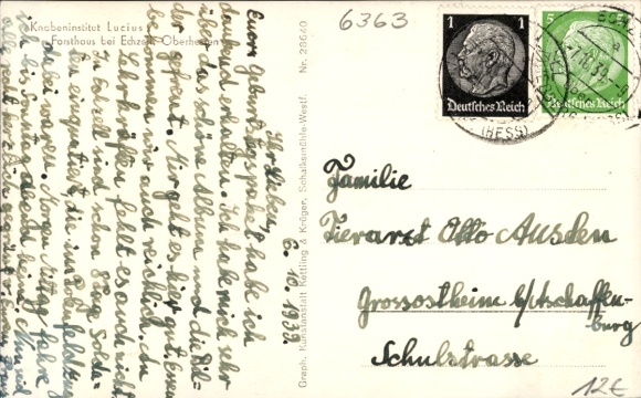 Postcard Echzell in Hesse, schoolhouse