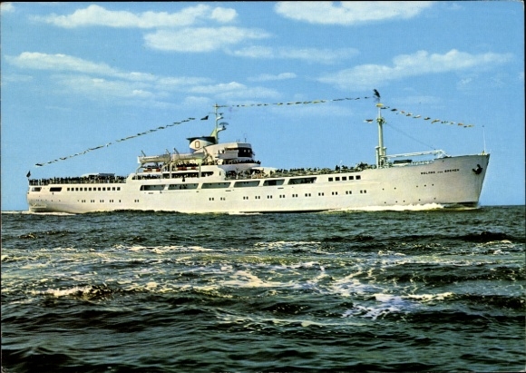Postcard ferry MS Roland from Bremen, Bremerhaven Helgoland, Bremer Seebäderdienst D. Oltmann & Co.