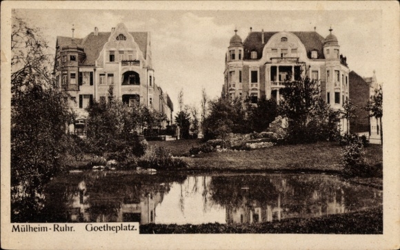 Postcard Mülheim an der Ruhr in North Rhine Westphalia, area at Goetheplatz, pond, villas
