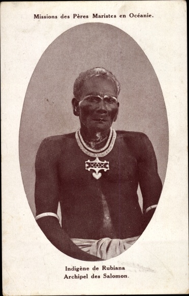 Postcard Iles Salomon, Indigene de Rubiana, Missions Maristes d&#39;Oceanie