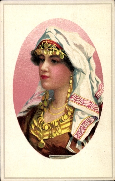 Artist Postcard Albanian in costume, portrait, headscarf