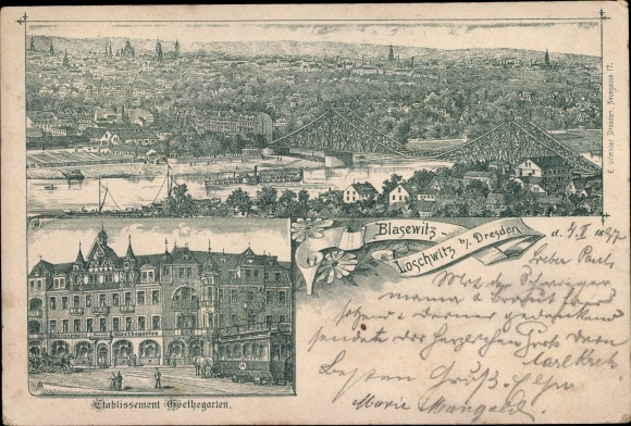 litho Dresden Blasewitz, vestiging Goethegarten, stadsuitzicht, Loschwitz