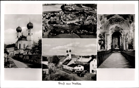 Ak Metten an der Donau Niederbayern, Verschiedene Ansichten von  Kirche, Landschaft, Historische 