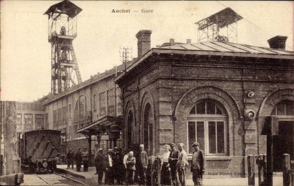 Postcard Auchel Pas de Calais, Station, Zeche