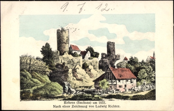 Ak Kohren Sahlis Frohburg Sachsen,  Burgruine, Zeichnung von Ludwig Richter
