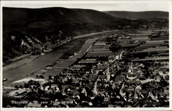 Postcard Bürgstadt in Lower Franconia, aerial view of Main, hills, houses, landscape