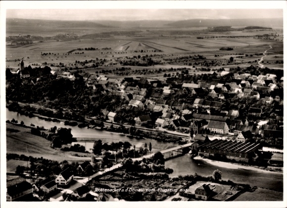 Postcard Rottenacker on the Danube, aerial photograph