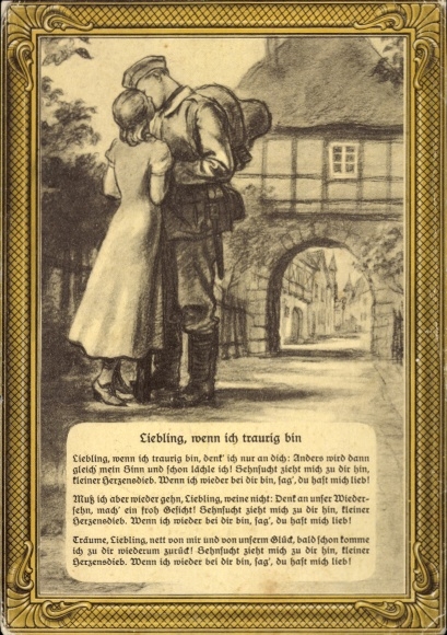 Passepartout Postcard Soldiers Love, Poem Darling, when I am sad
