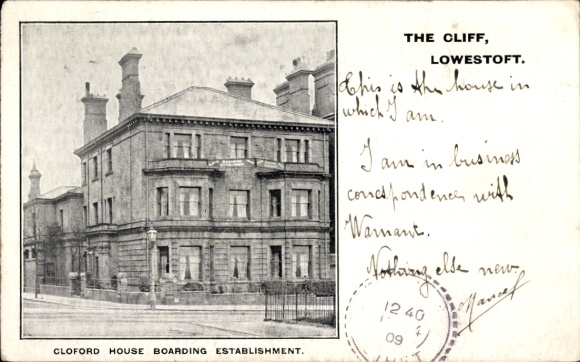 Ak Lowestoft Suffolk England, Cloford House, Boarding Establishment, viktorianisches Gebäude, 