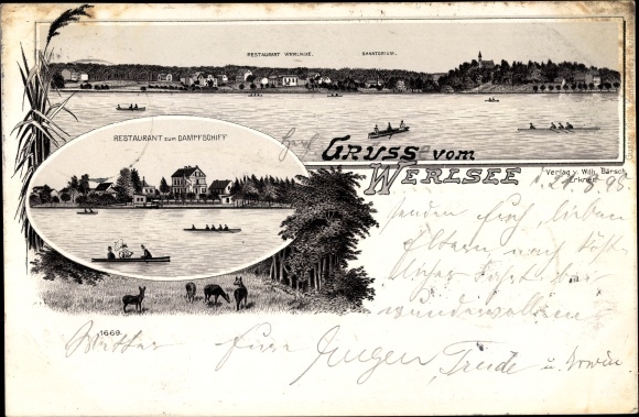 Litho Grünheide in der Mark, Werlsee, Restaurant zum Dampfschiff, Restaurant Werlnixe, Sanatorium
