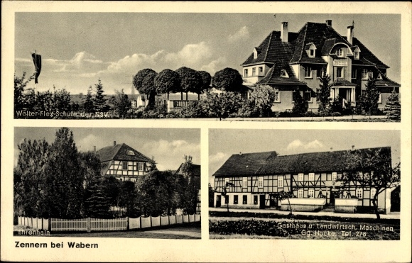 Ak Zennern Wabern Hessen, Walter Flex Schule der NSV, Ehrenhain, Gasthaus Gg. Hocke