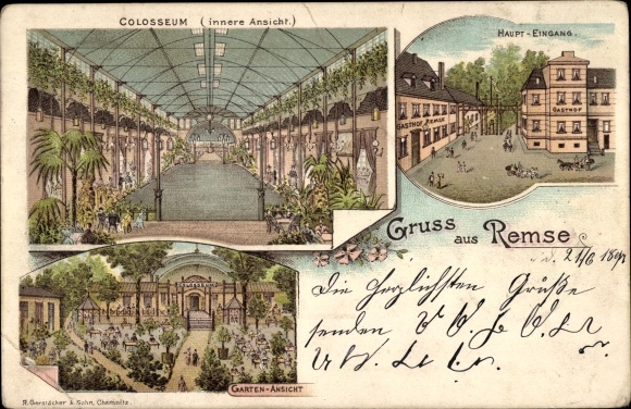 Chromo-Litho Remse at the Mulde, Colosseum, hall, garden, main entrance