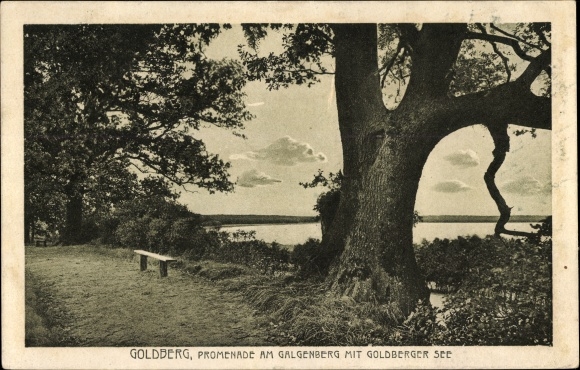 Postcard Goldberg in Mecklenburg, Promenade am Galgenberg mit Goldberger See