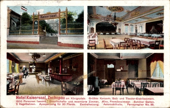 Ak Zschopau im Erzgebirge Sachsen, Kaisersaal, Hotel Kaisersaal, Zschopau am Königsplatz, groß...
