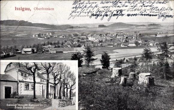 Postcard Issigau in Upper Franconia, general view, grocery store
