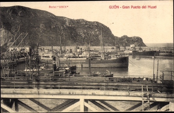 Ak Gijón Asturië Spanje, Grote Haven van Musel