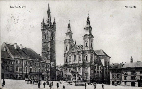 Ak Klatovy Klattau Reg. Pilsen, Namesti, Partie am Rathaus