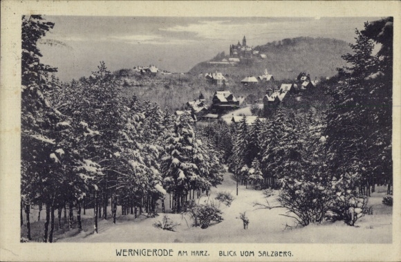 Ak Wernigerode im Harz, Verschneite Landschaft, Blick auf  Berge im Hintergrund
