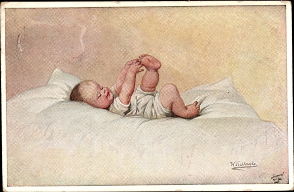 Künstler Ak Fialkowska, W., Baby im Bett