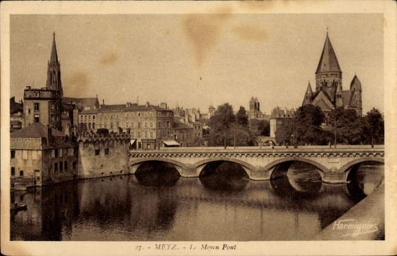 Ak Metz Moselle, Brücke über den Fluss, Stadtansicht von   Architektur