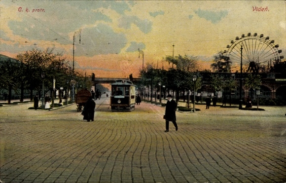 KP Vienna 2 Leopoldstadt, wejście na Prater, tramwaj, diabelski młyn