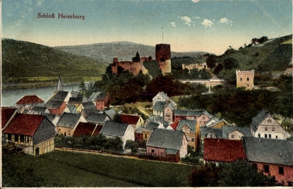 Postcard Niederheimbach am Rhein, Heimburg Castle, place