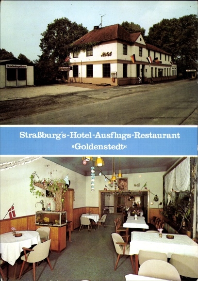 Ak Goldenstedt, Straßburgs Hotel und Ausflugsrestaurant, Kinderparadies, Kegelbahn, Gaststube