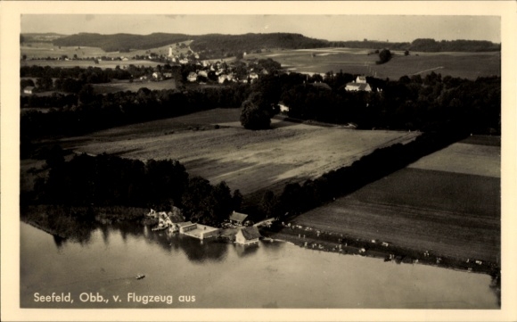 Postcard Seefeld in Upper Bavaria, aerial photograph