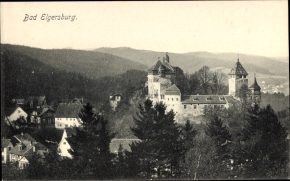 Postcard Elgersburg in Thuringia, castle, houses, forest, mountains, r style