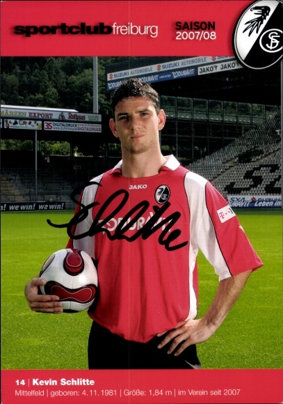 Autograph card footballer Kevin Schlitte, SC Freiburg, autograph