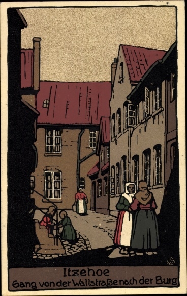 Steindruck Ak Itzehoe in Holstein, Gang von der Wallstraße nach der Burg