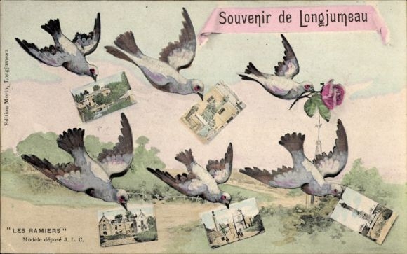 Postcard Longjumeau Essonne, monument, partial views, birds