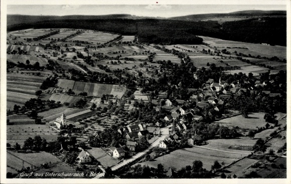 Postcard Unterschwarzach Schwarzach im Odenwald Baden, aerial photograph
